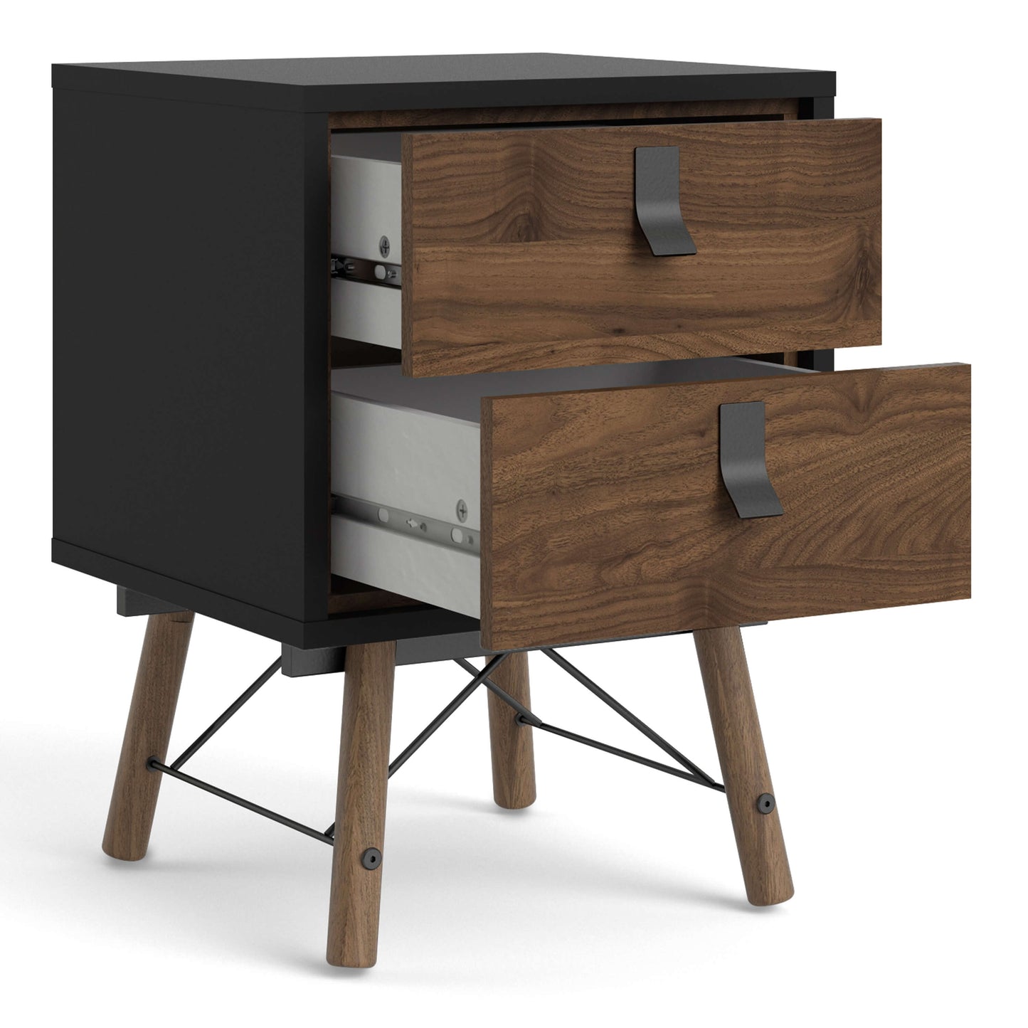 Ry Bedside cabinet 2 drawer in Matt Black Walnut ModelBedroom