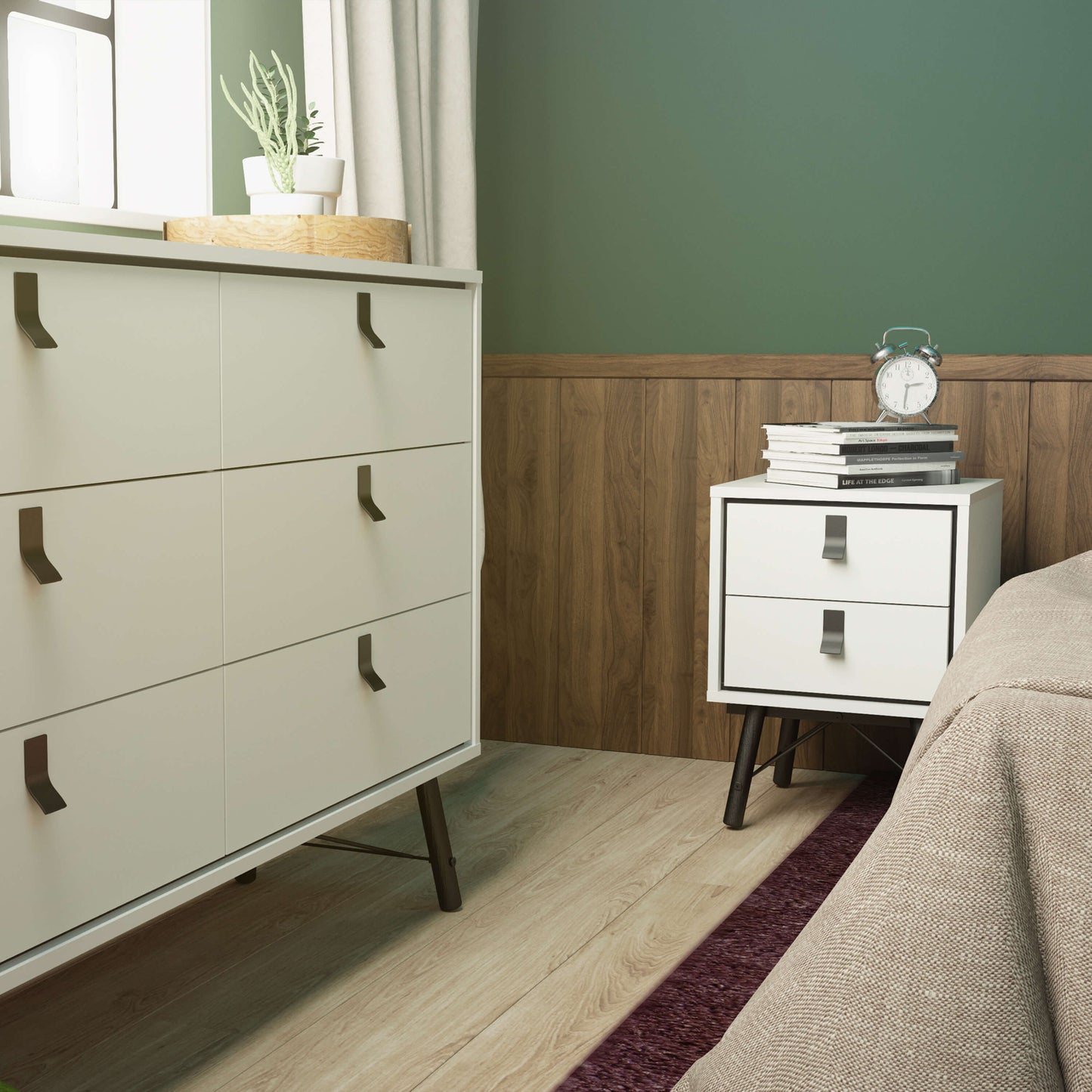 Ry Bedside cabinet 2 drawer in Matt White ModelBedroom