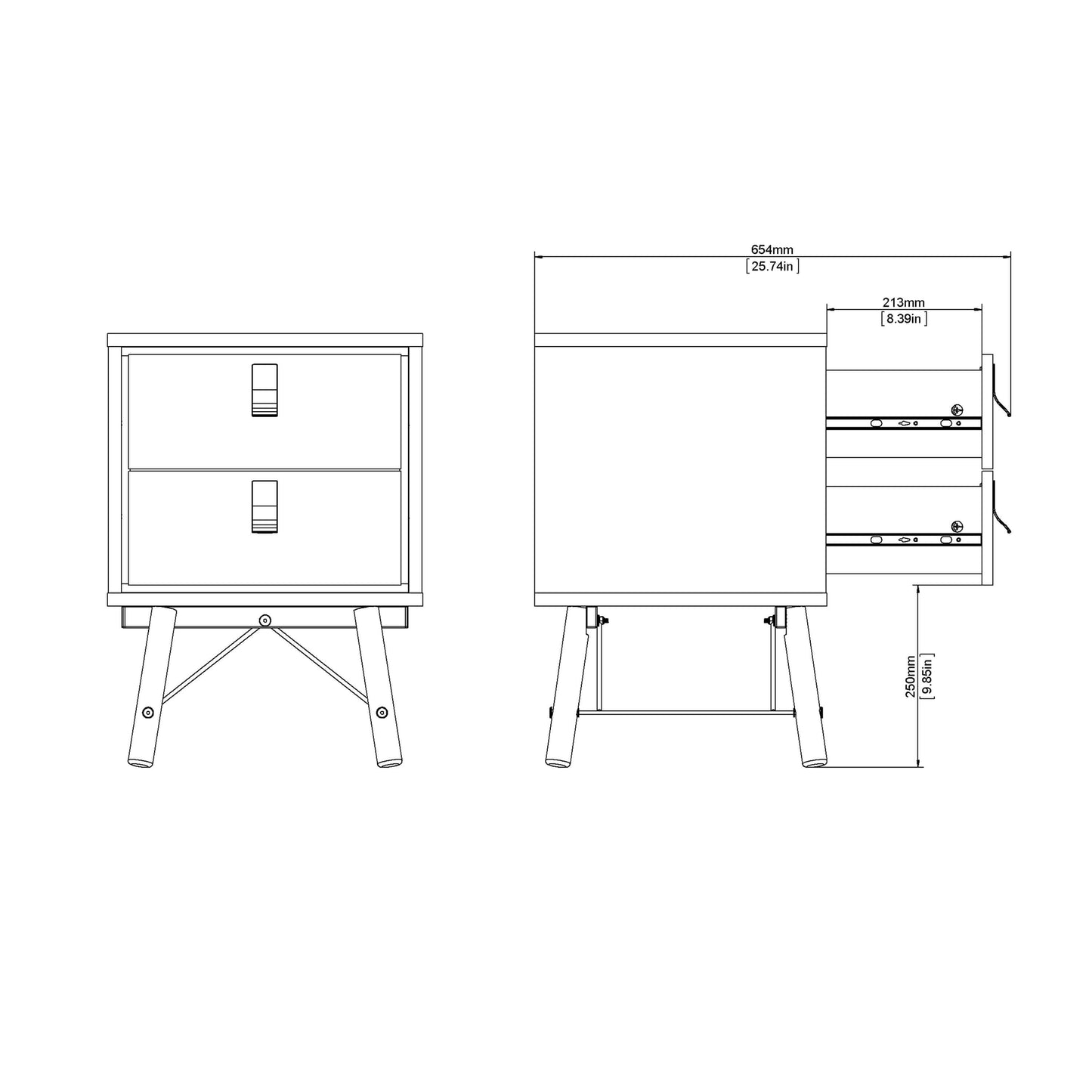 Ry Bedside cabinet 2 drawer in Matt White ModelBedroom