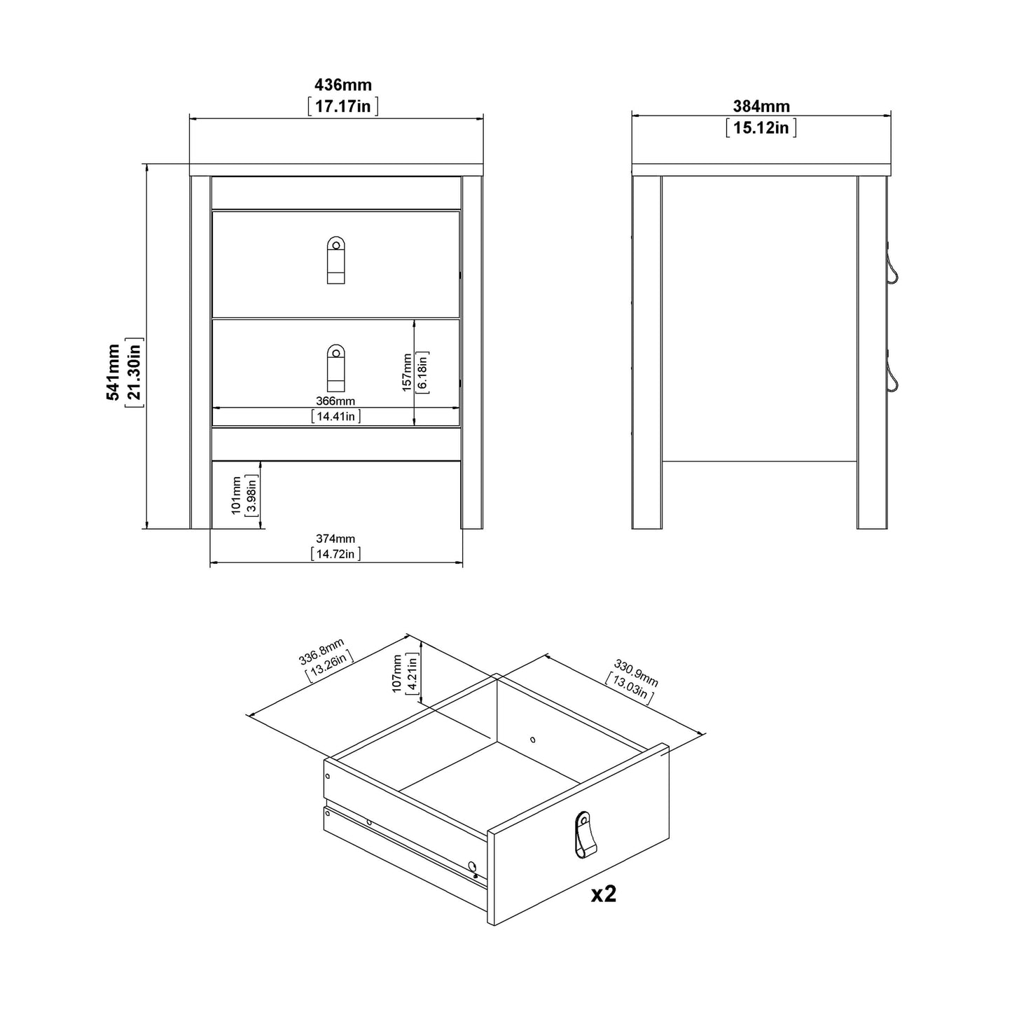 Barcelona Bedside Table 2 drawers in White ModelBedroom