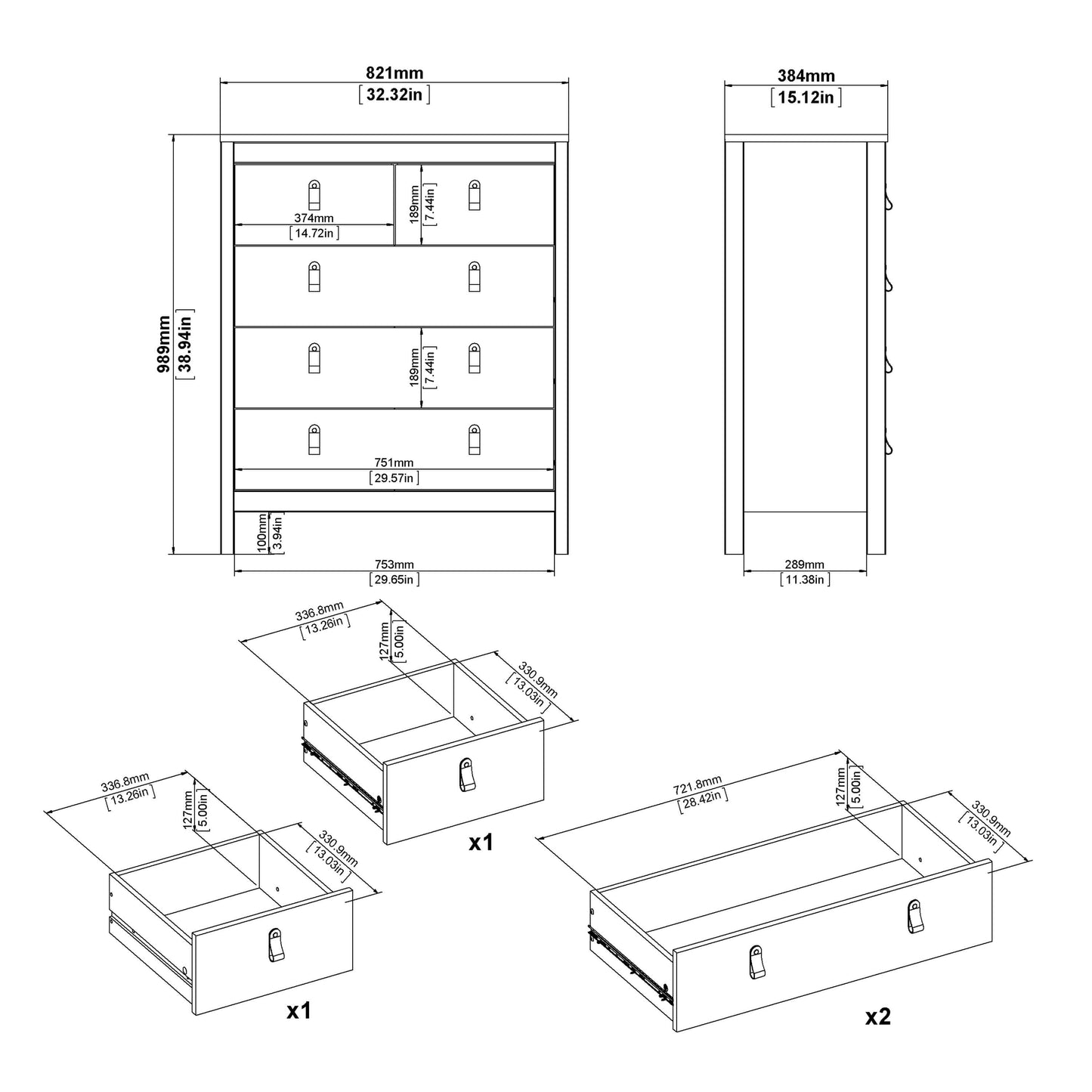 Barcelona Chest 3+2 drawers in White ModelBedroom