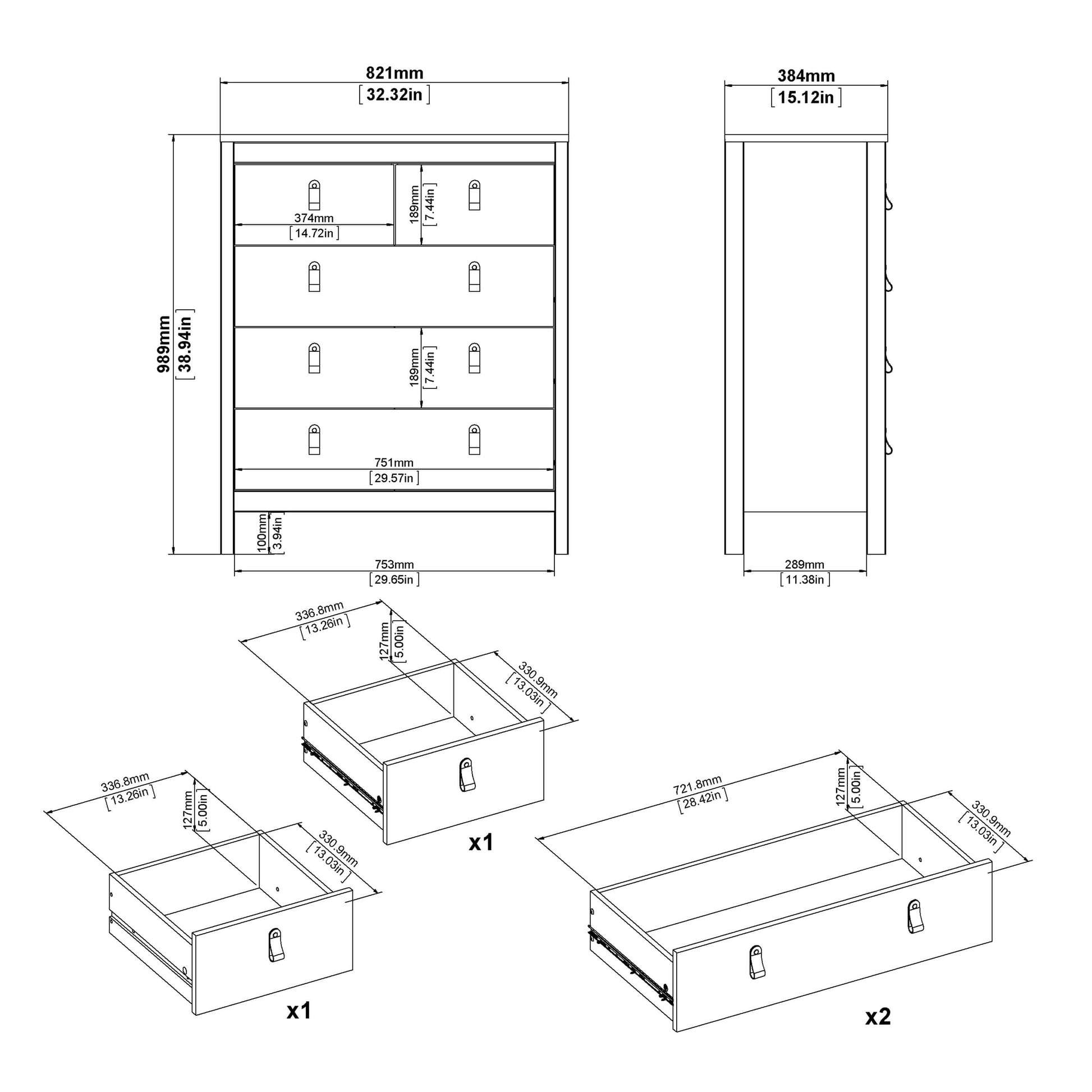 Barcelona Chest 3+2 drawers in White ModelBedroom