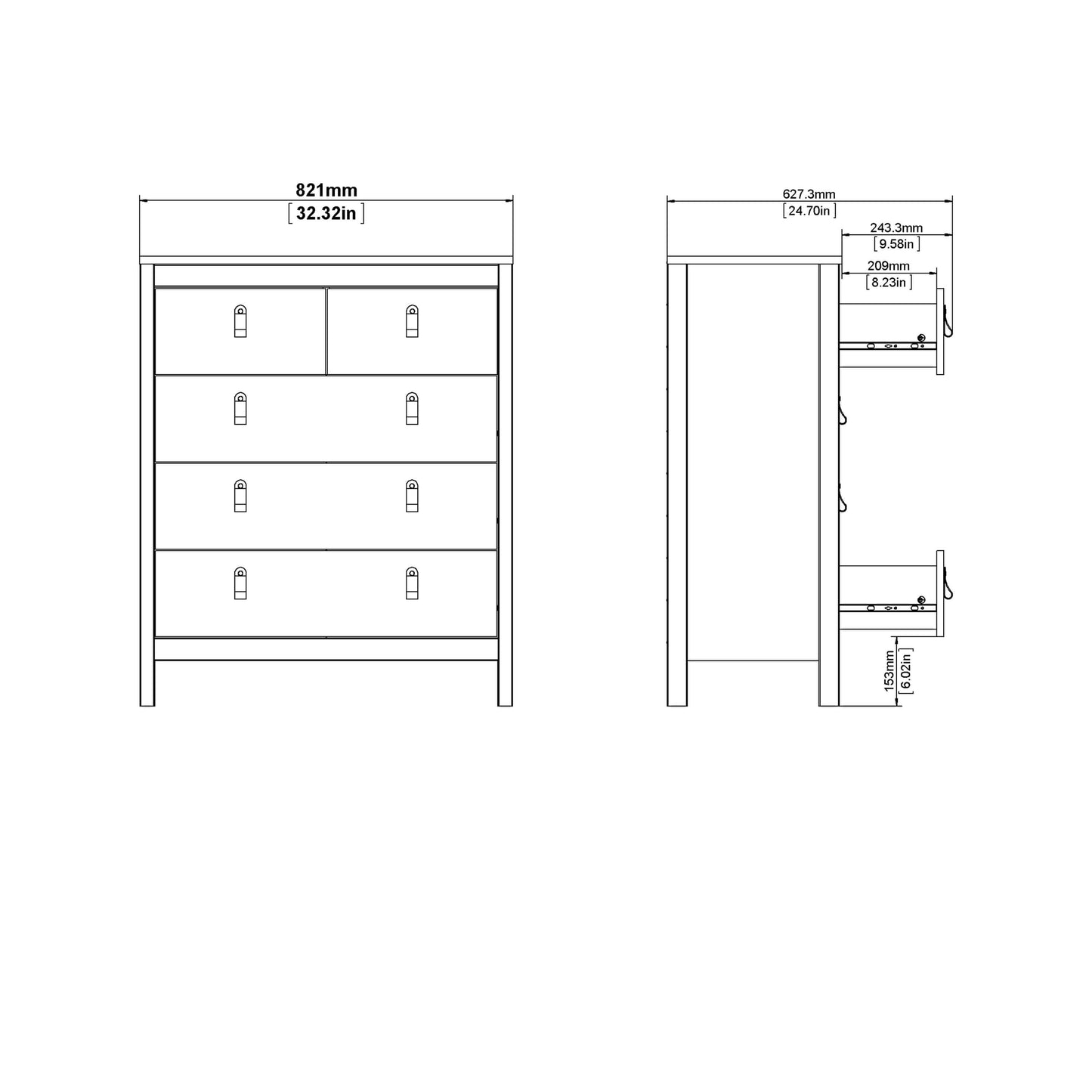 Barcelona Chest 3+2 drawers in White ModelBedroom