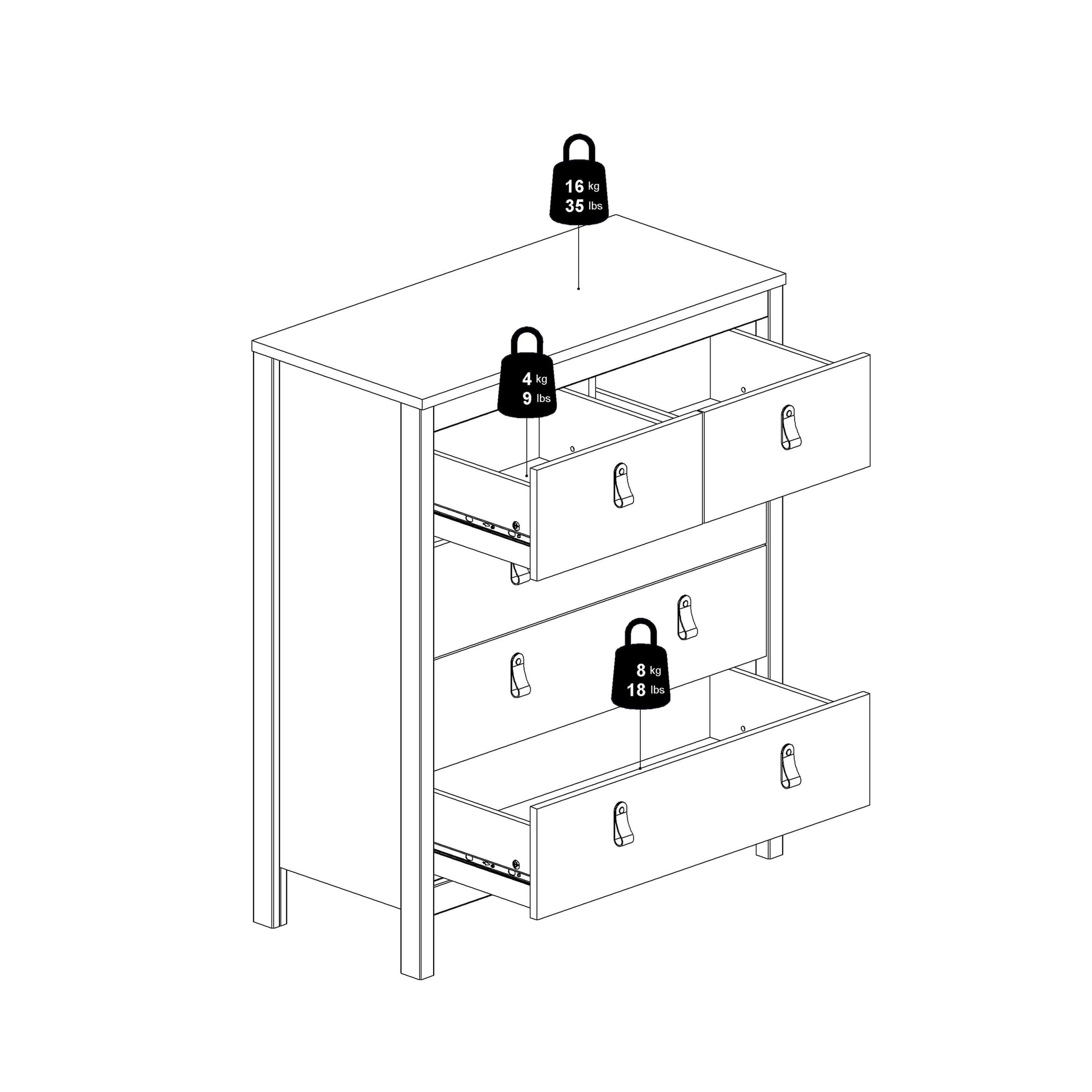 Barcelona Chest 3+2 drawers in White ModelBedroom