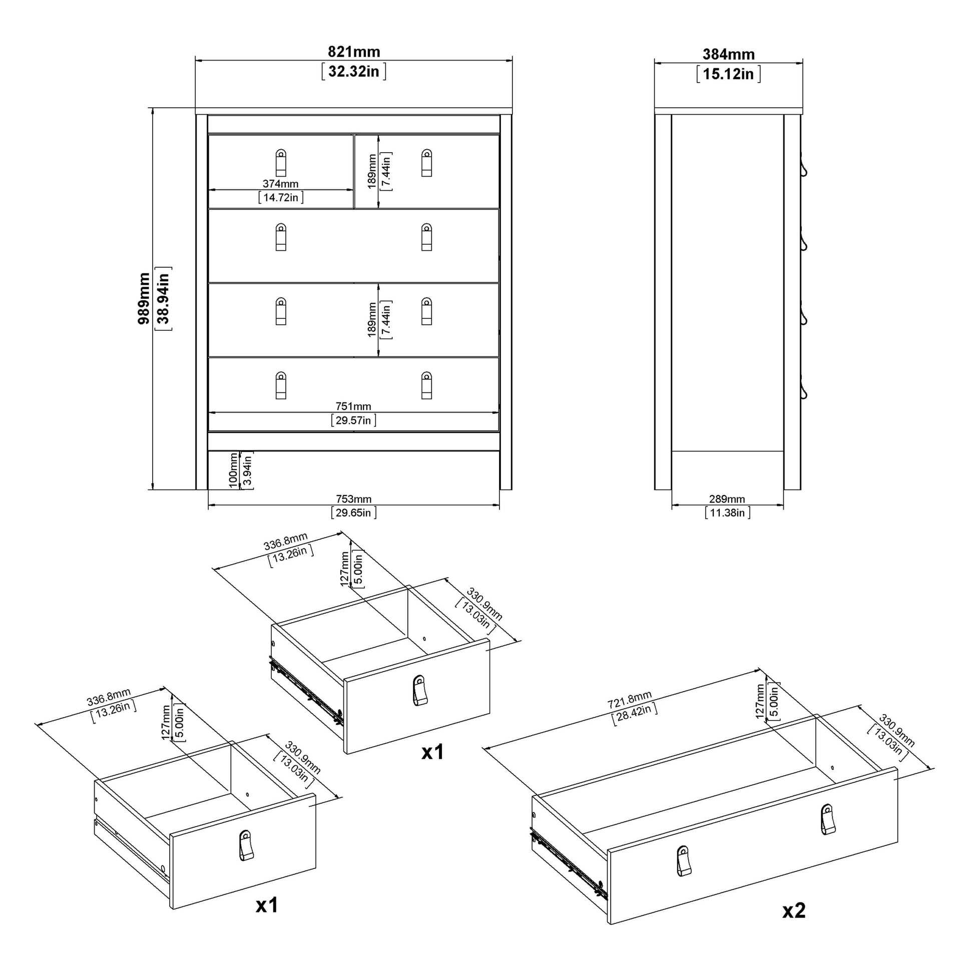 Madrid Chest 3+2 Drawers in Matt Black - 3+2 Drawer Chest of Drawers ModelBedroom