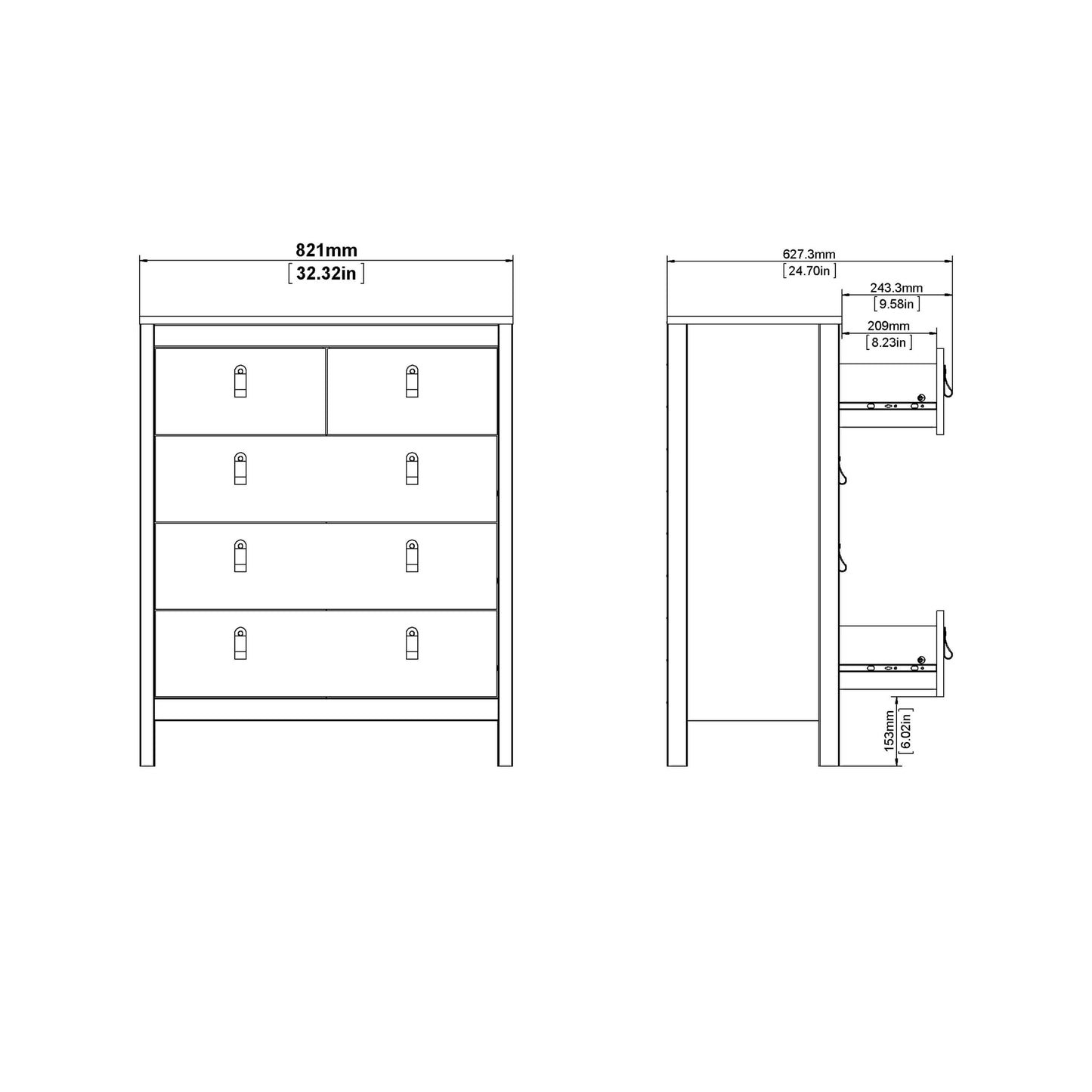 Madrid Chest 3+2 Drawers in Matt Black - 3+2 Drawer Chest of Drawers ModelBedroom