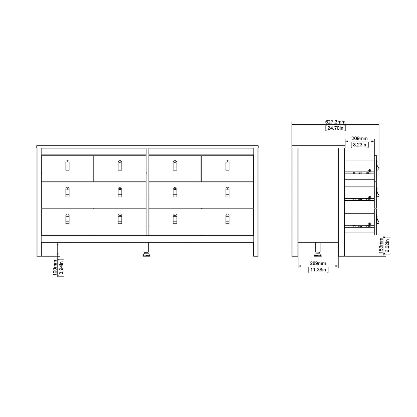 Barcelona Double dresser 4+4 drawers - White Dresser ModelBedroom