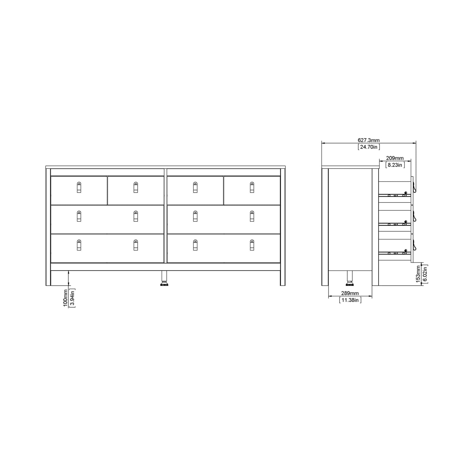 Barcelona Double dresser 4+4 drawers in Matt Black ModelBedroom