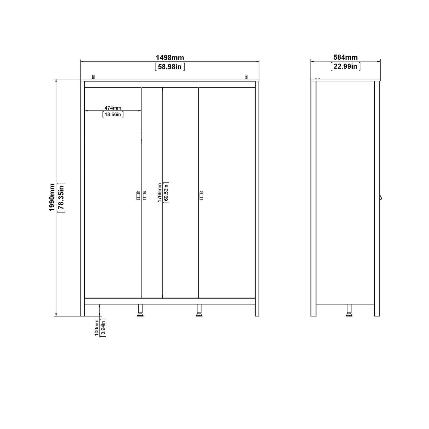 Barcelona Wardrobe with 3 doors in White ModelBedroom