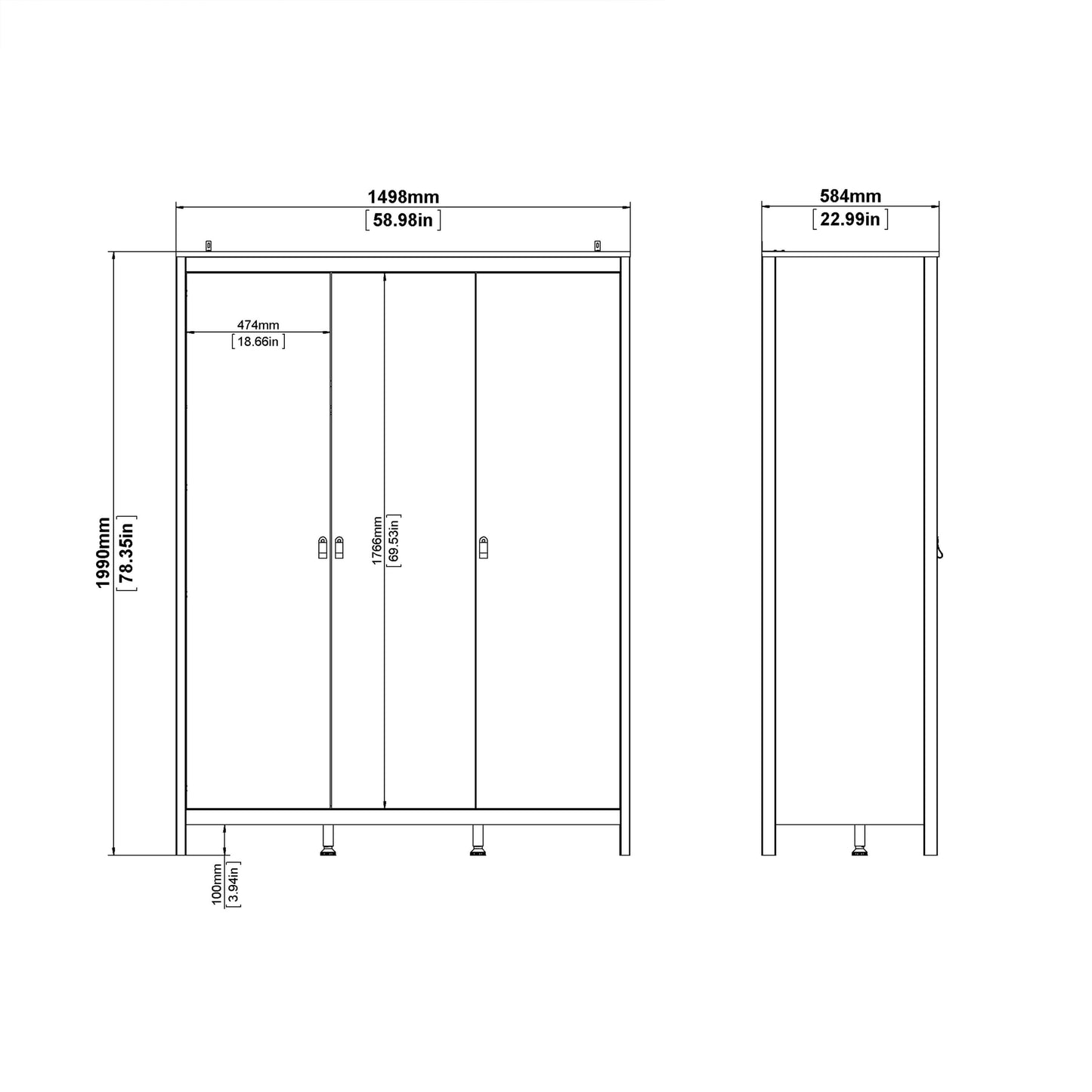 Barcelona Wardrobe with 3 doors in Matt Black ModelBedroom