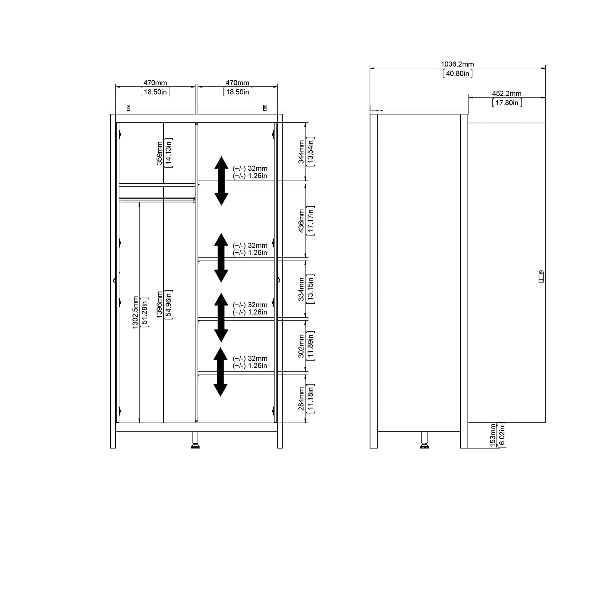 Barcelona Wardrobe with 2 doors in White ModelBedroom