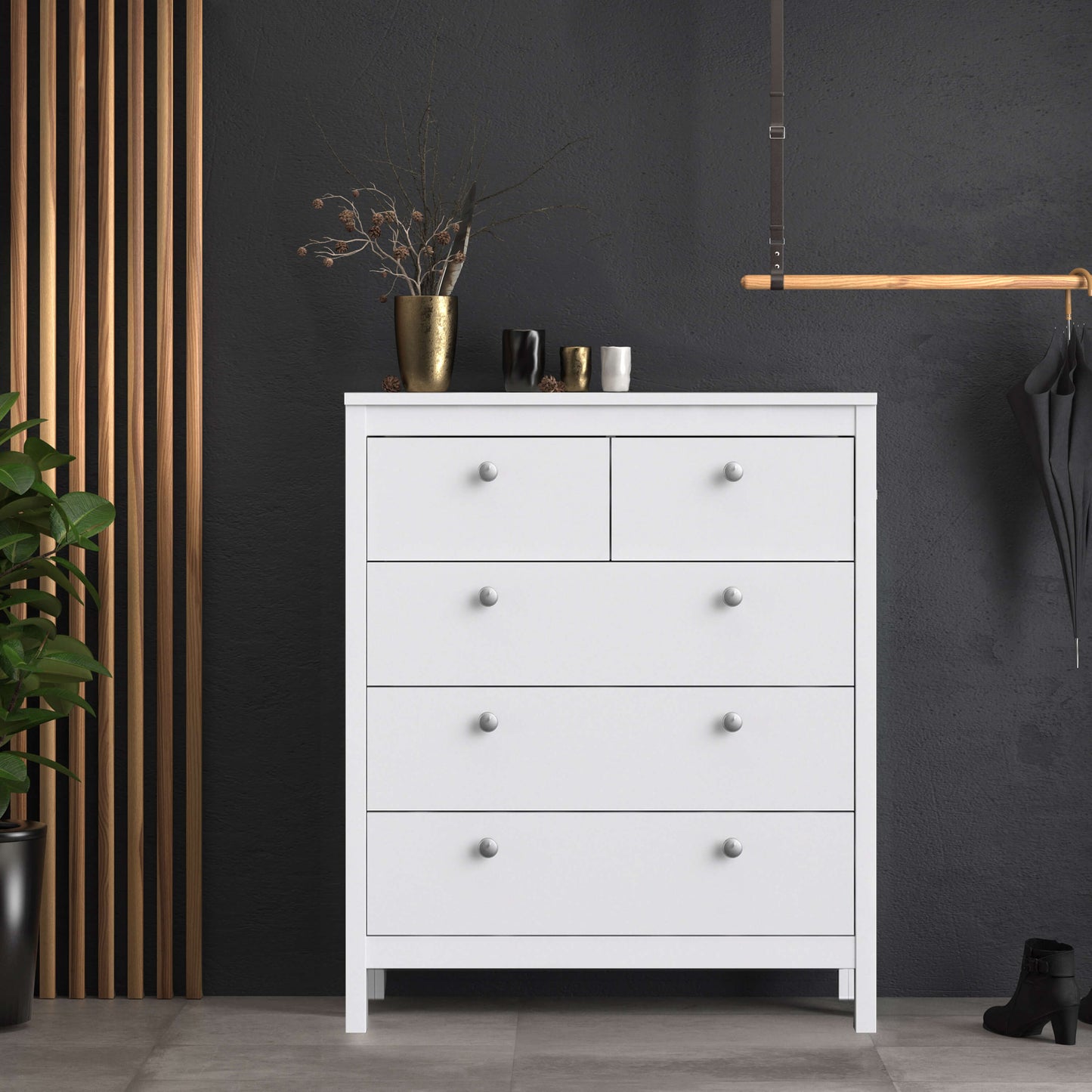 Madrid Chest 3+2 Drawers in White - 3+2 White Chest of Drawers ModelBedroom