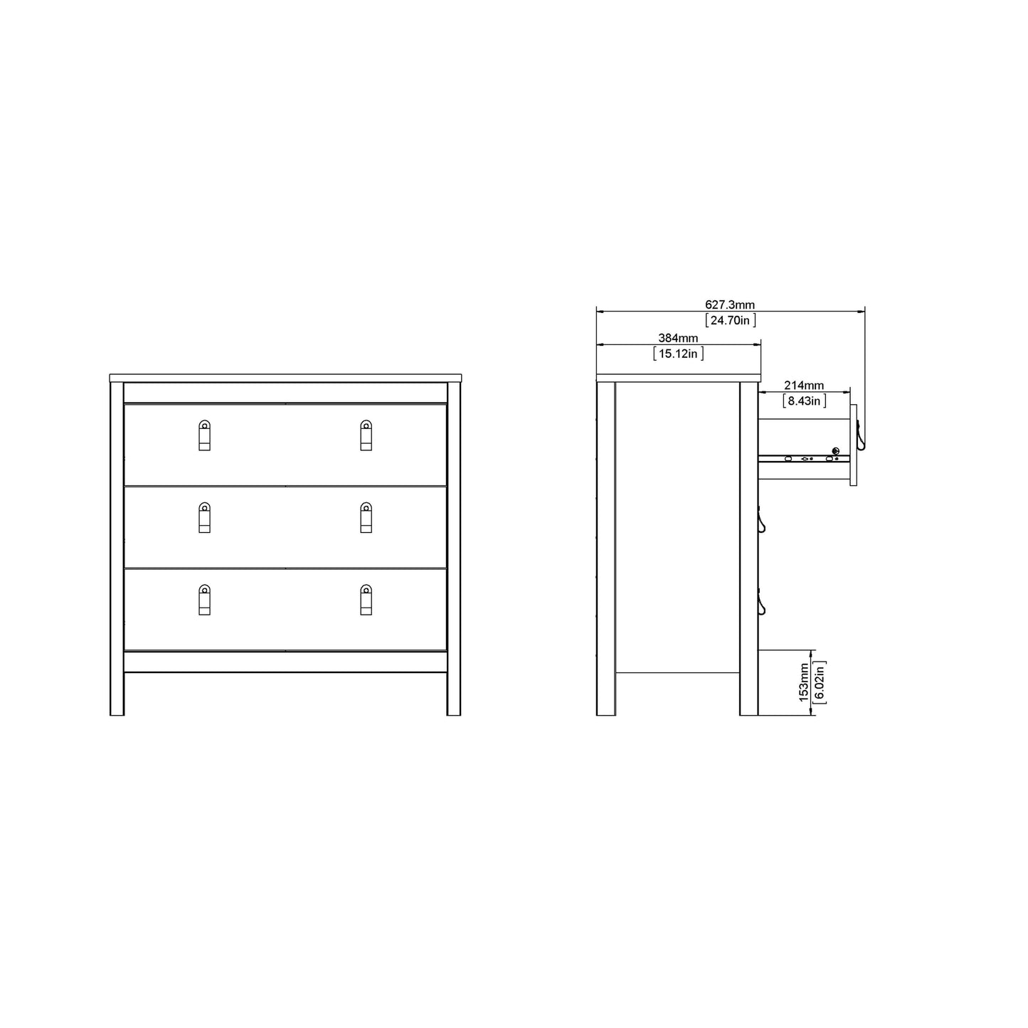 Madrid Chest 3 drawers in White - 3 Drawer Chest of Drawers ModelBedroom