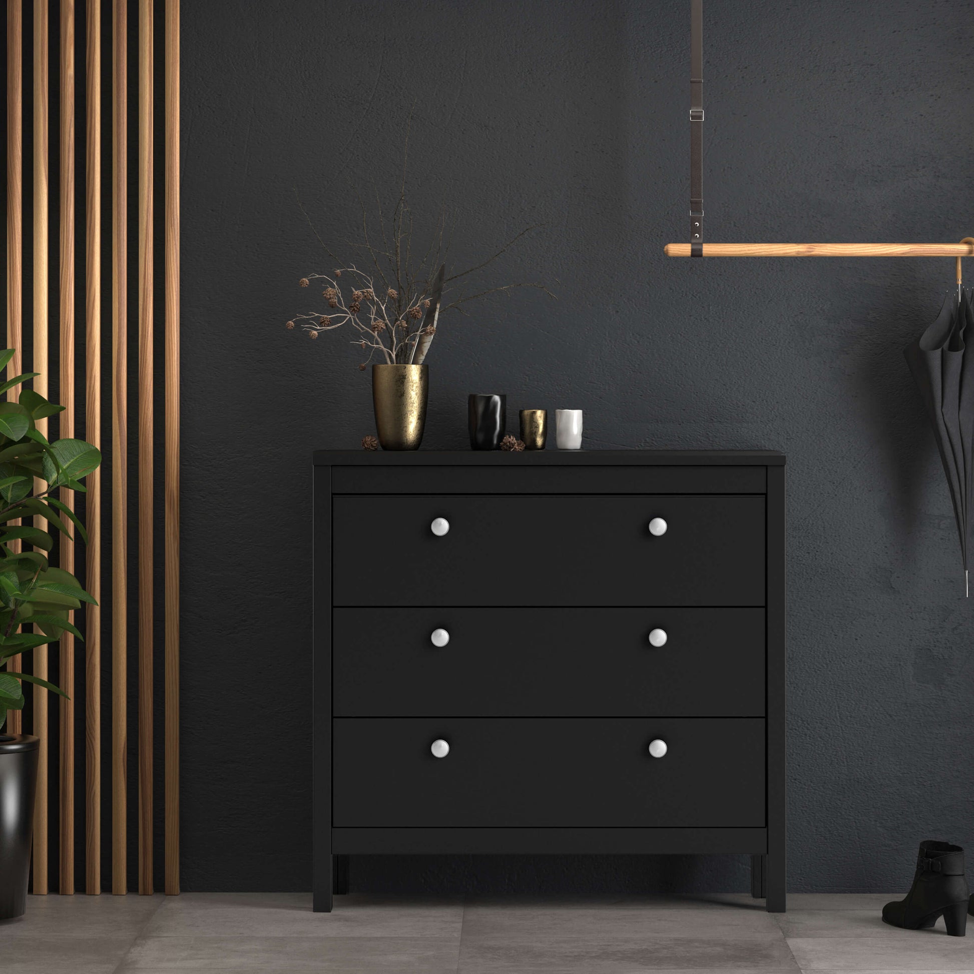 Madrid Chest 3 drawers in Matt Black - chest of 3 drawers matt black ModelBedroom