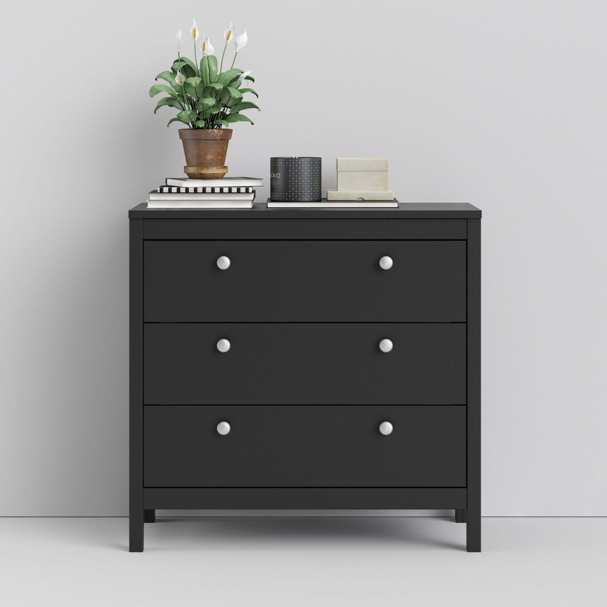 Madrid Chest 3 drawers in Matt Black - chest of 3 drawers matt black ModelBedroom