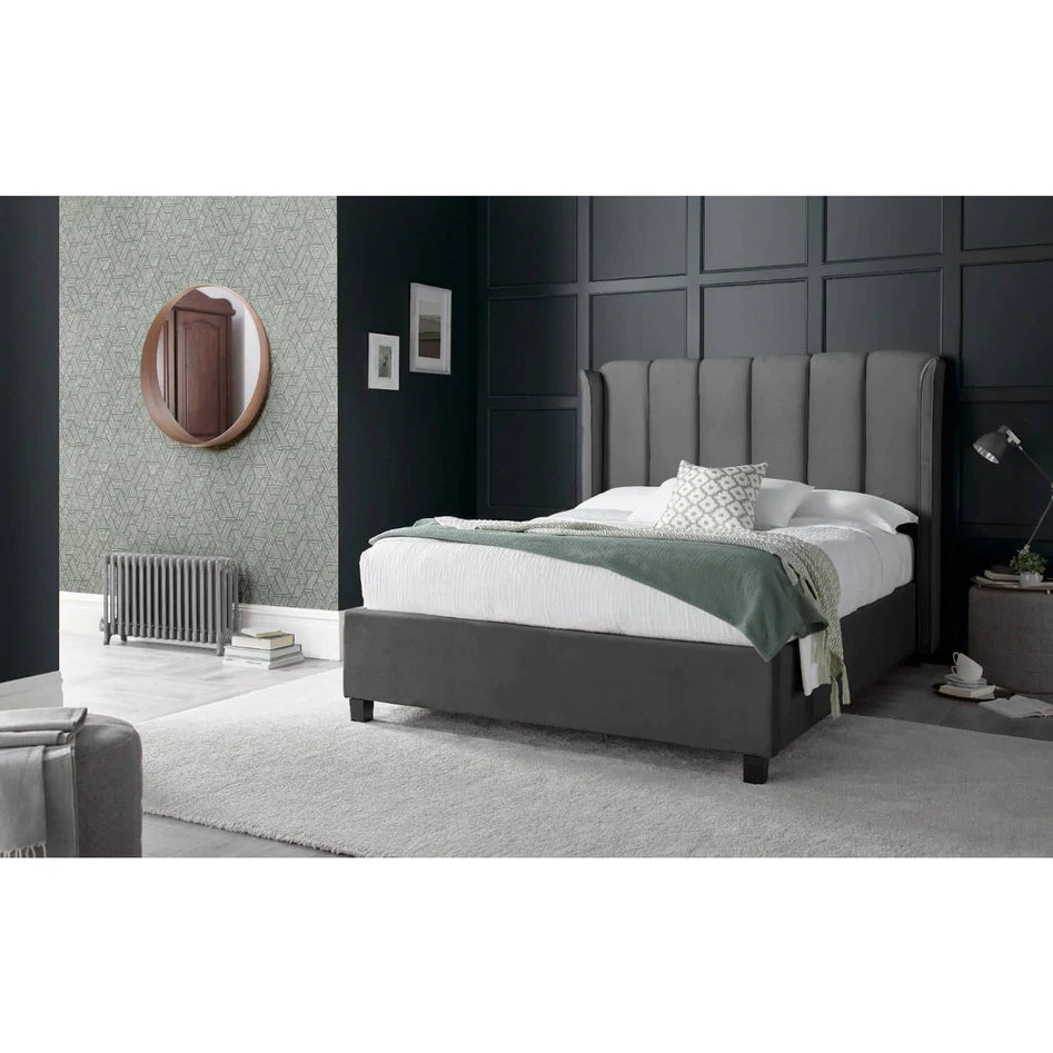 Aurora Grey Velvet Ottoman Bed - Double ModelBedroom