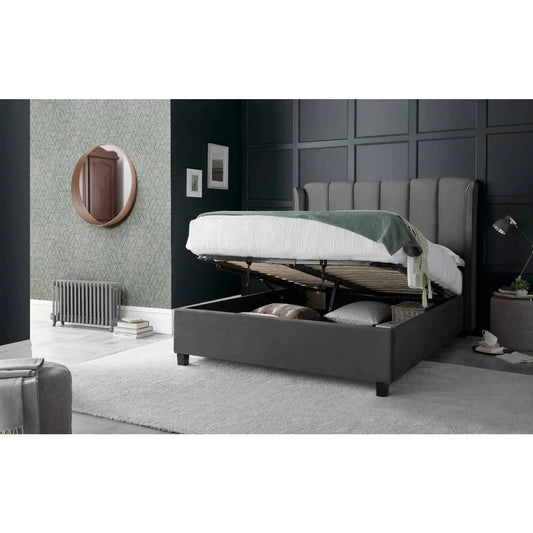 Aurora Grey Velvet Ottoman Bed - Double ModelBedroom