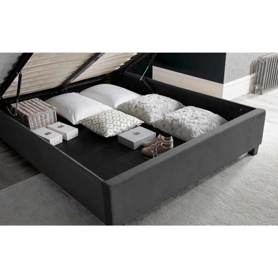 Aurora Grey Velvet Ottoman Bed - Double ModelBedroom