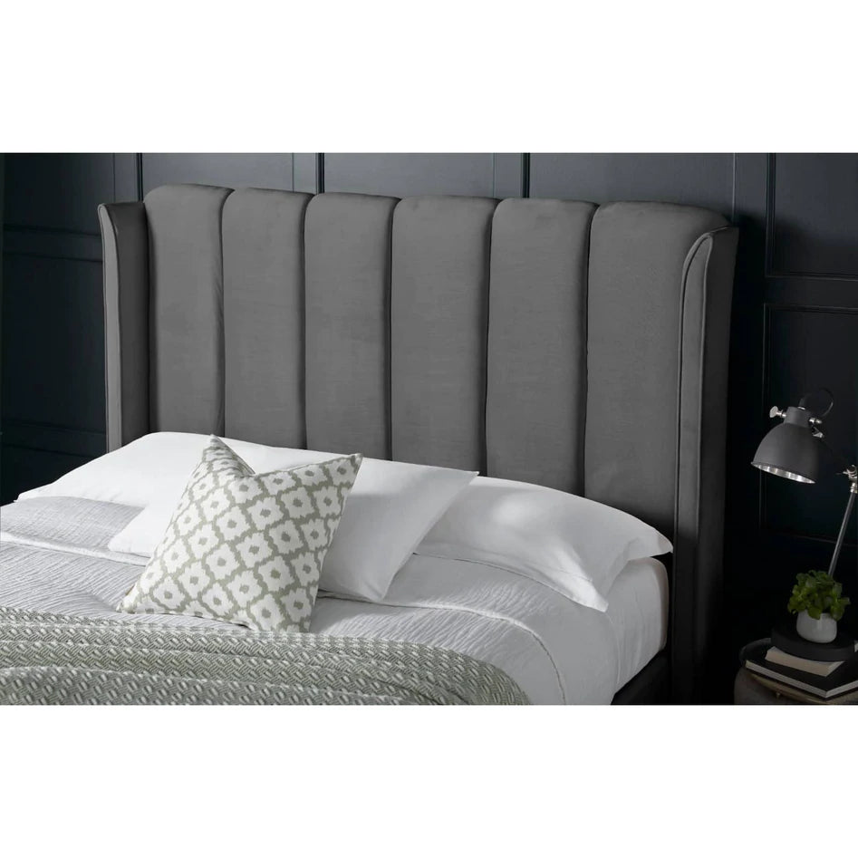 Aurora Grey Velvet Ottoman Bed - Double ModelBedroom