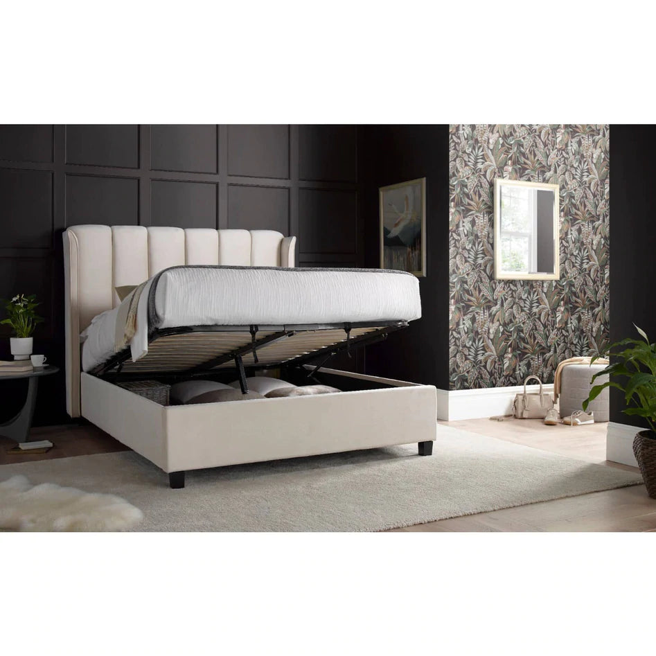 Aurora Warmstone Velvet Ottoman Bed - Double ModelBedroom