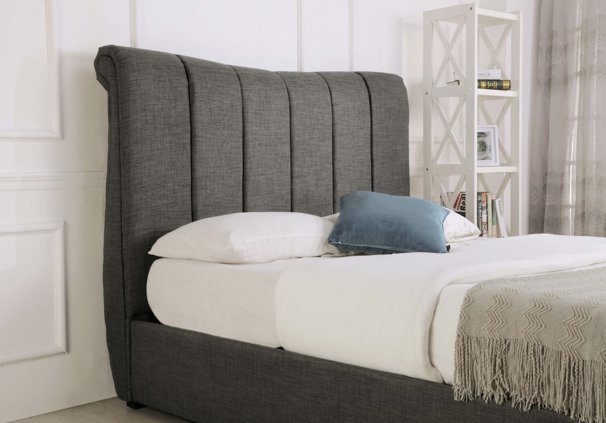 Bosworth Fabric Ottoman Bed Frame in Grey ModelBedroom