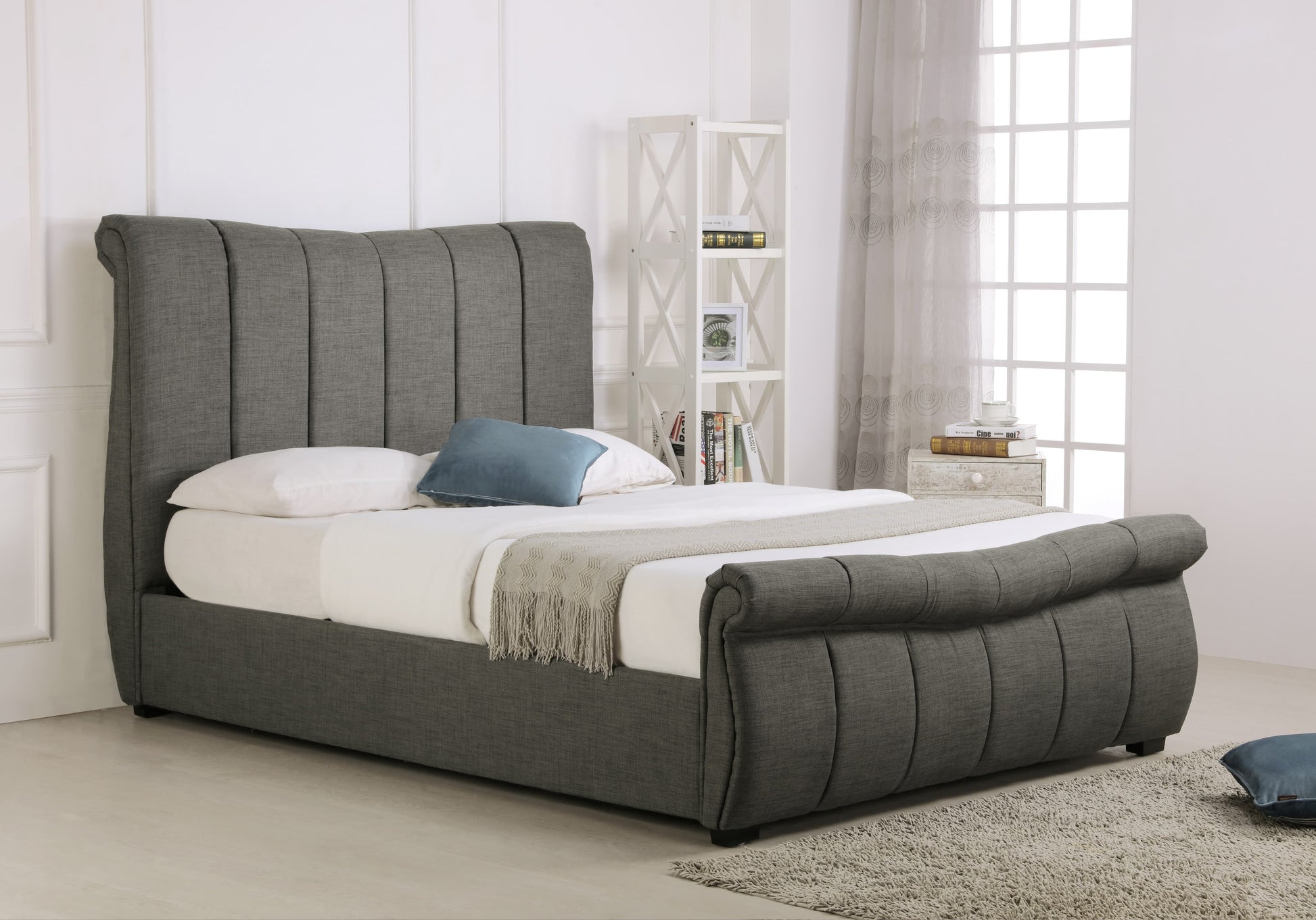 Bosworth Fabric Ottoman Bed Frame in Grey ModelBedroom