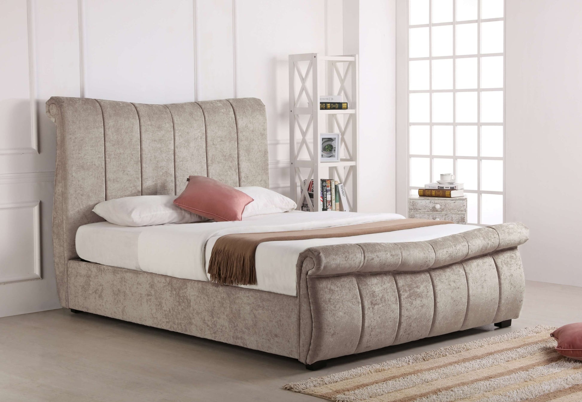 Bosworth Fabric Ottoman Bed Frame in Stone ModelBedroom