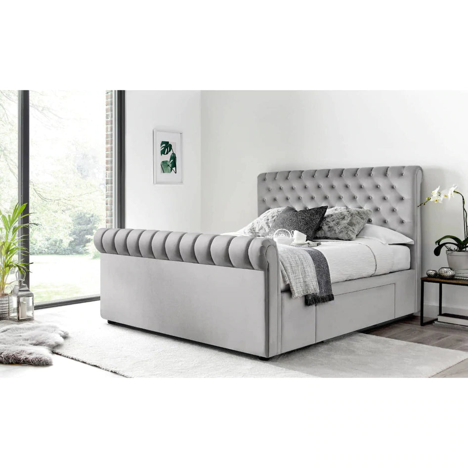 Deacon Grey 2 Drawer Storage Chesterfield Sleigh Bed - Double ModelBedroom