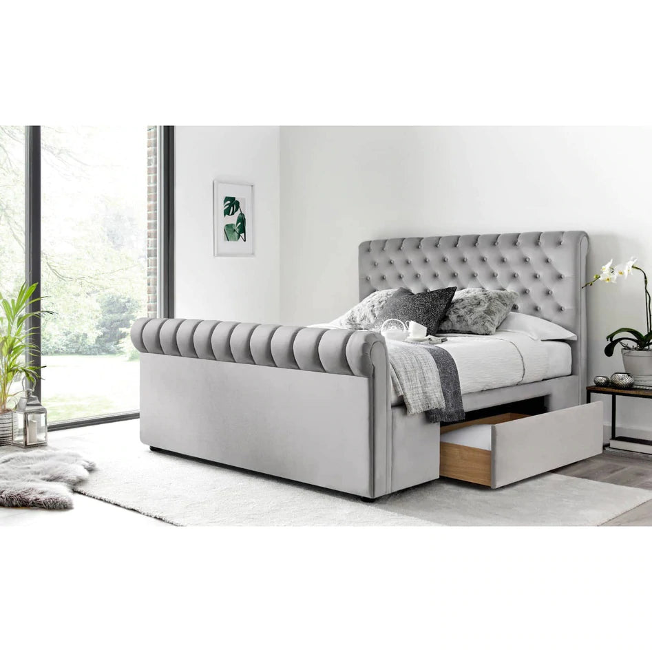 Deacon Grey 2 Drawer Storage Chesterfield Sleigh Bed - Double ModelBedroom