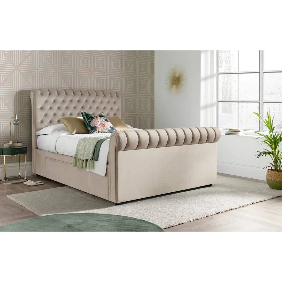 Deacon Warmstone 2 Drawer Storage Chesterfield Sleigh Bed - Double ModelBedroom