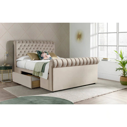 Deacon Warmstone 2 Drawer Storage Chesterfield Sleigh Bed - Double ModelBedroom