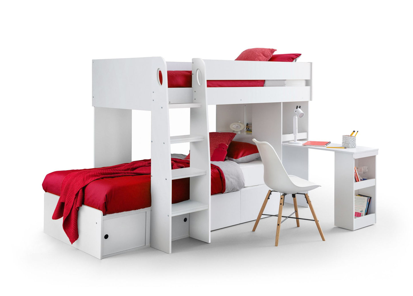 Julian Bowen Eclipse Bunk Bed - Kids White Bunk Bed with Desk and Storage ModelBedroom