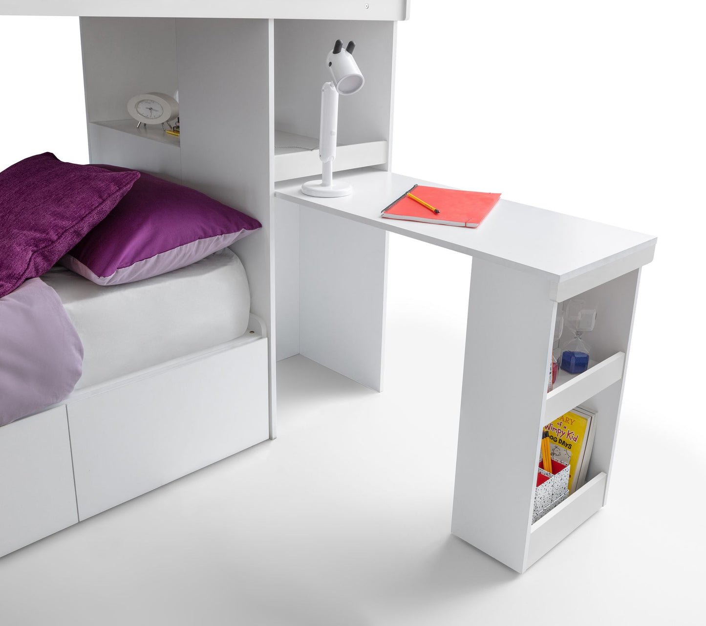 Julian Bowen Eclipse Bunk Bed - Kids White Bunk Bed with Desk and Storage ModelBedroom