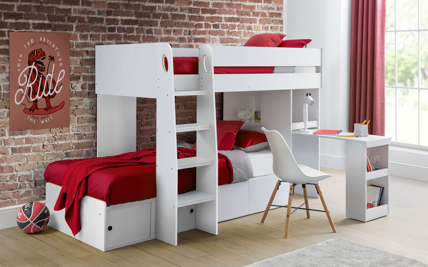 Julian Bowen Eclipse Bunk Bed - Kids White Bunk Bed with Desk and Storage ModelBedroom