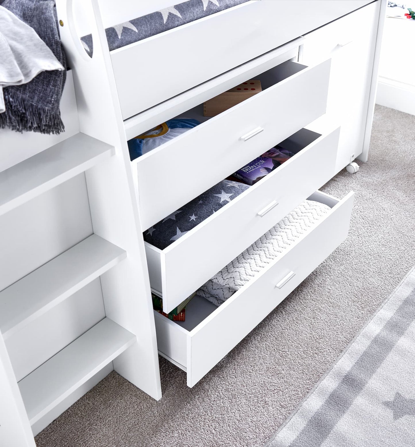 Ersa White Mid Sleeper Set - Mid Sleeper With Desk and Storage ModelBedroom