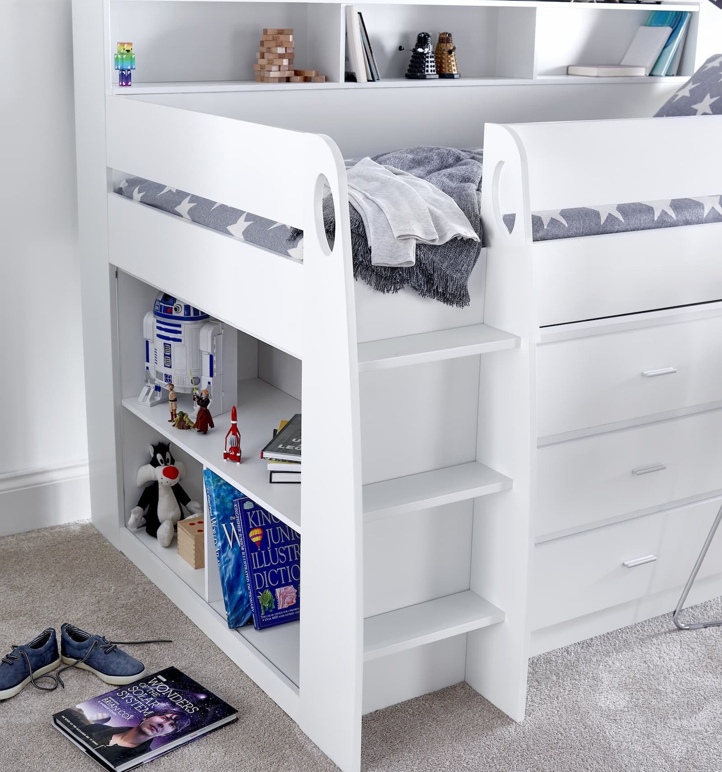 Ersa White Mid Sleeper Set - Mid Sleeper With Desk and Storage ModelBedroom