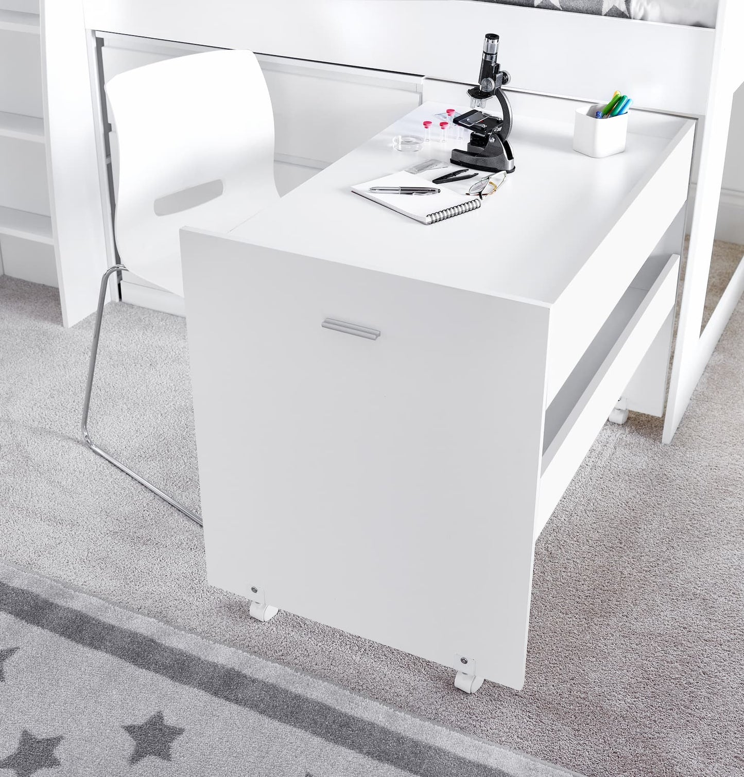 Ersa White Mid Sleeper Set - Mid Sleeper With Desk and Storage ModelBedroom