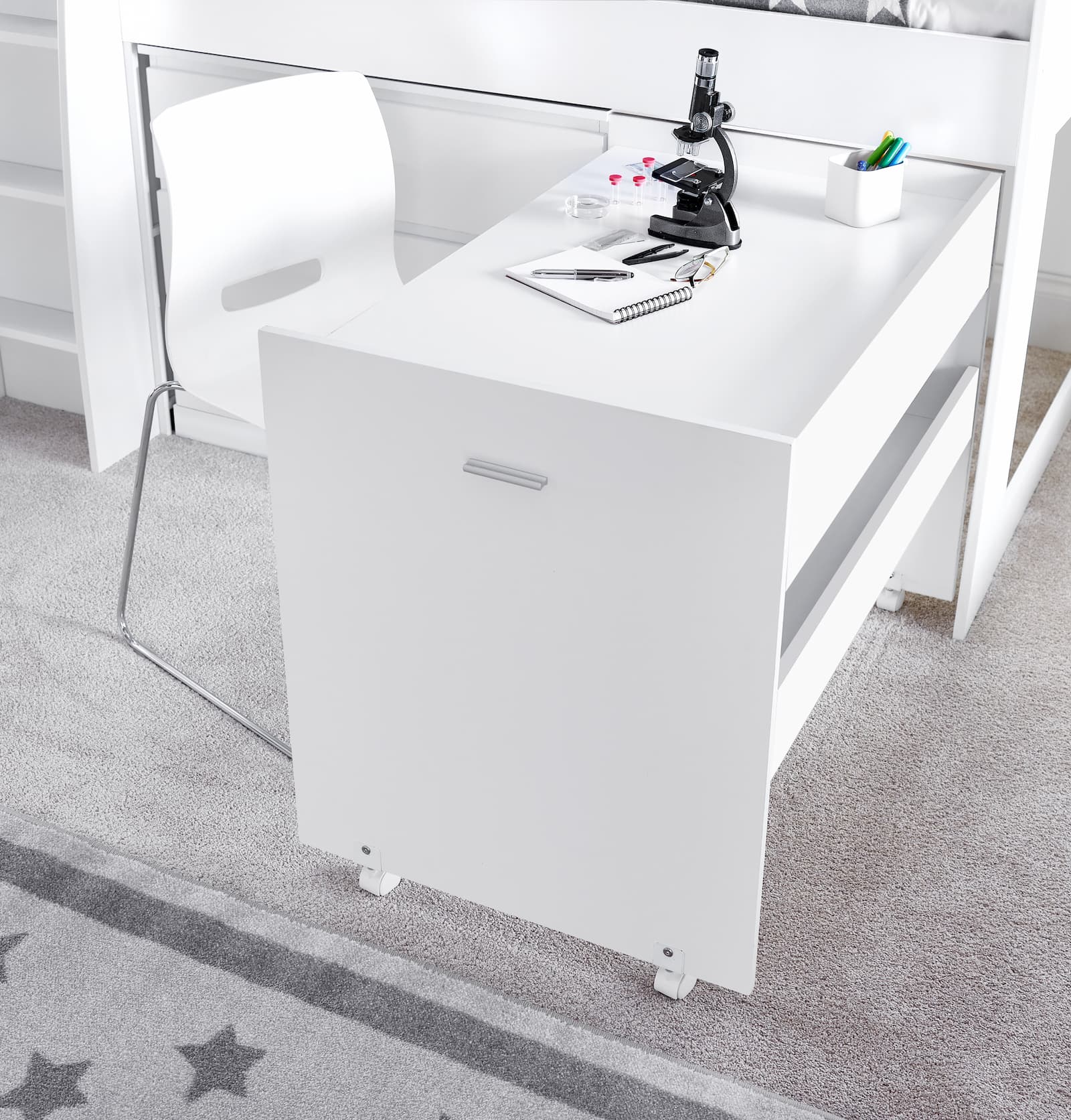 Ersa White Mid Sleeper Set - Mid Sleeper With Desk and Storage ModelBedroom