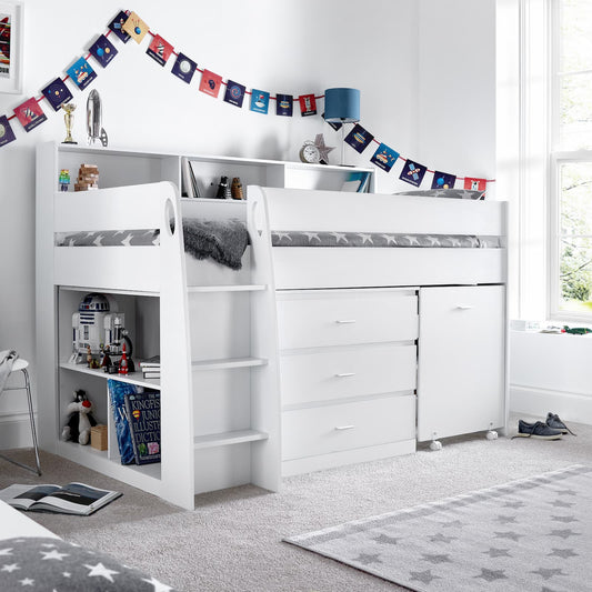 Ersa White Mid Sleeper Set - Mid Sleeper With Desk and Storage ModelBedroom