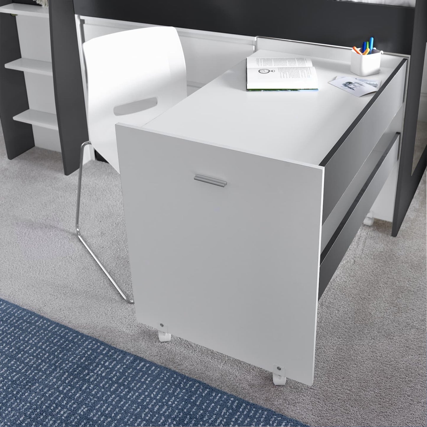 Ersa Grey and White Mid Sleeper - Kids Mid Sleeper With Desk and Storage ModelBedroom