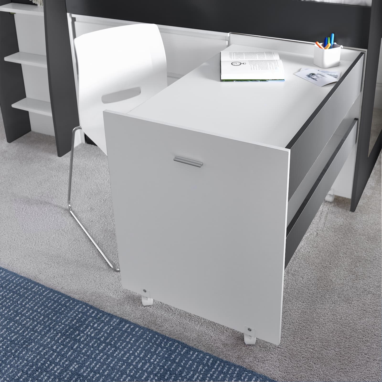 Ersa Grey and White Mid Sleeper - Kids Mid Sleeper With Desk and Storage ModelBedroom