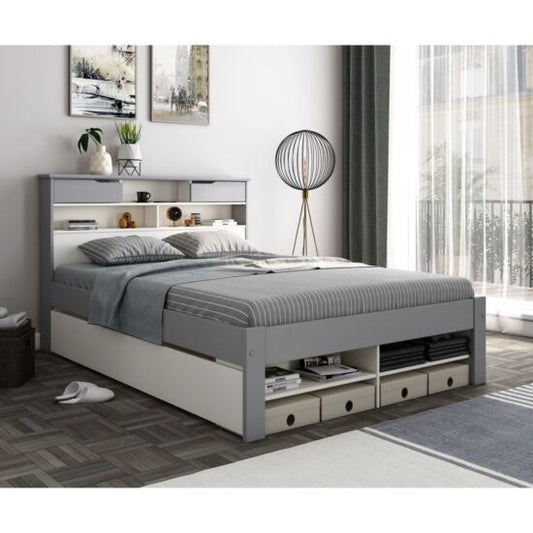 Fabio Grey and White Wooden Bed - Double ModelBedroom