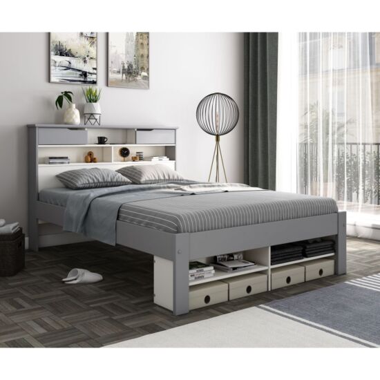 Fabio Grey and White Wooden Bed - Double ModelBedroom