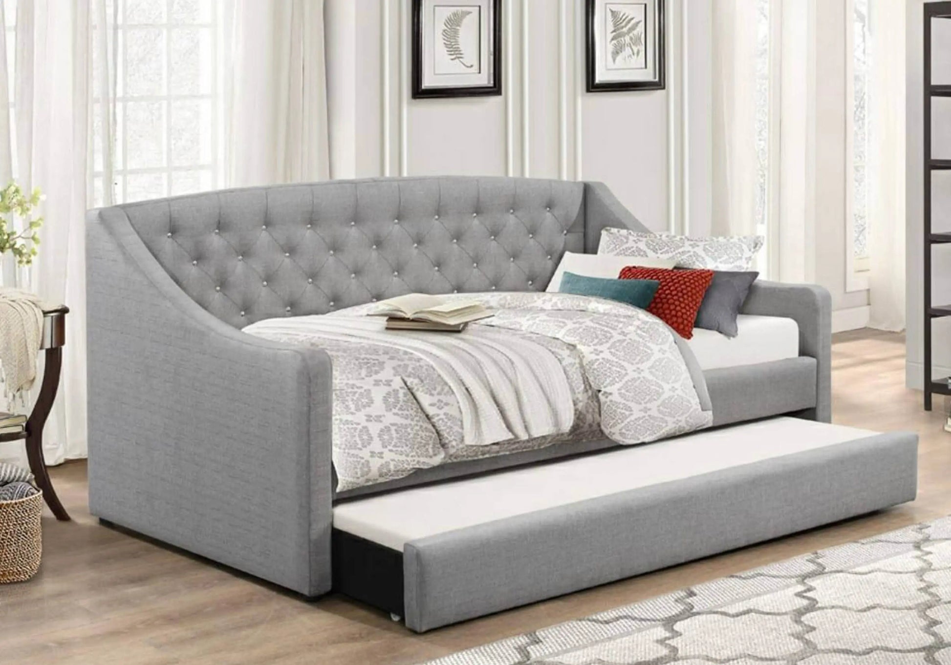 Flair Aurora Grey Fabric Daybed With Trundle ModelBedroom