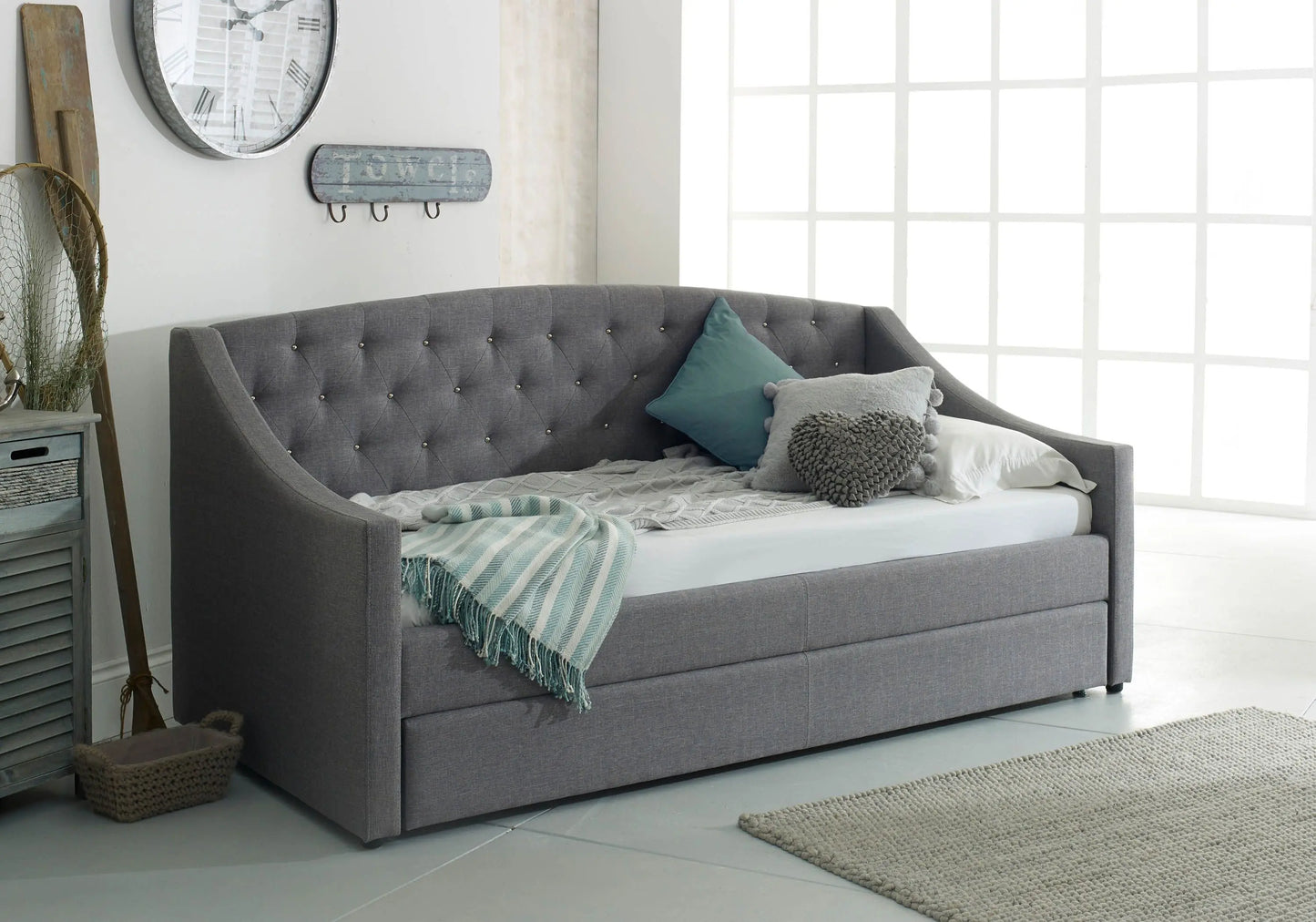 Flair Aurora Grey Fabric Daybed With Trundle ModelBedroom