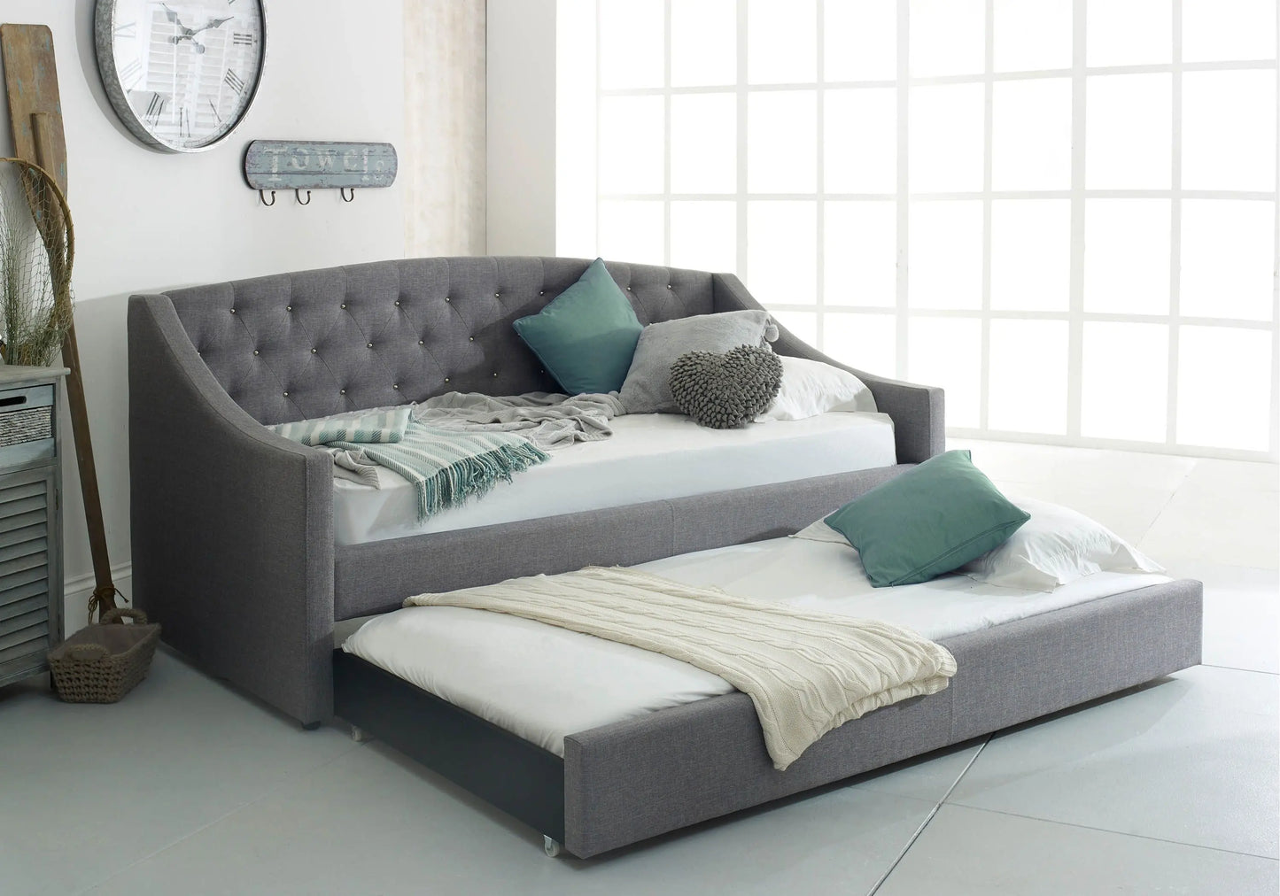 Flair Aurora Grey Fabric Daybed With Trundle ModelBedroom