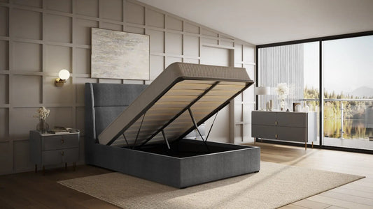 Flair Grey Fabric Rumba Ottoman Bed ModelBedroom