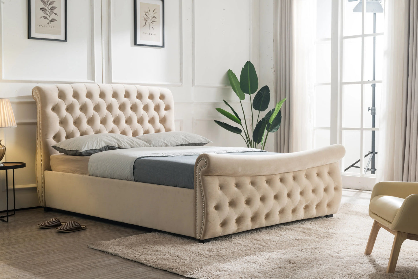 Flair Lucinda Chesterfield Side Lift Ottoman Bed Cream ModelBedroom