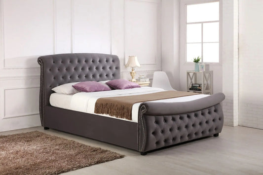 Flair Lucinda Chesterfield Side Lift Ottoman Bed Silver Velvet ModelBedroom