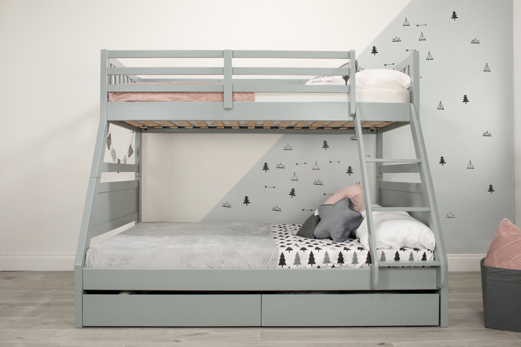 Flair Ollie Triple Wooden Bunk Bed With Drawers - Triple Sleeper Bunk Bed ModelBedroom